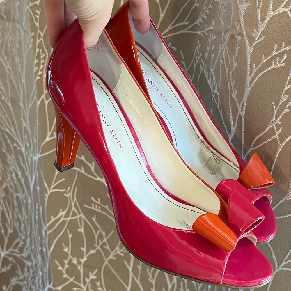 Anne Klein Pink and Orange Patent Leather Heels